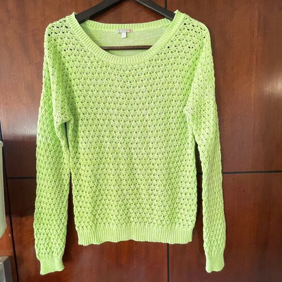 GB Gianni Bini Women's Neon Green Stretch Open Knit Top Sweater Size M - Picture 2 of 8